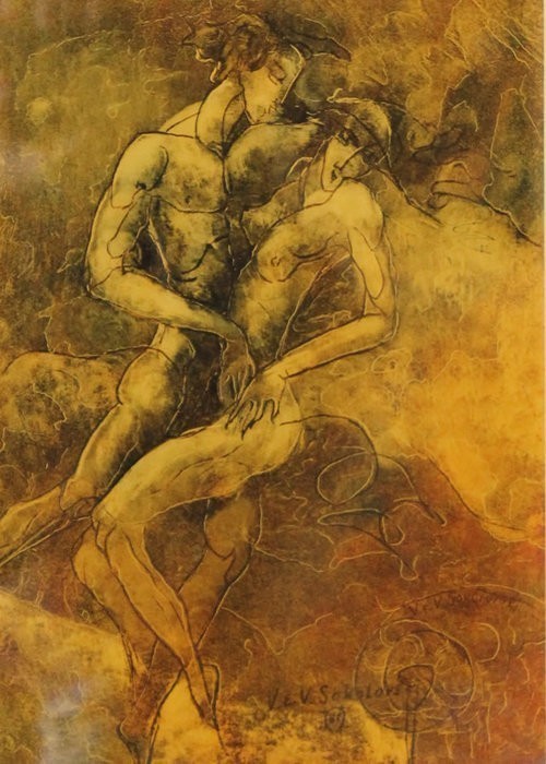 Valeri Sokolovski The Tango Series III Original Oil on Paper 12x9