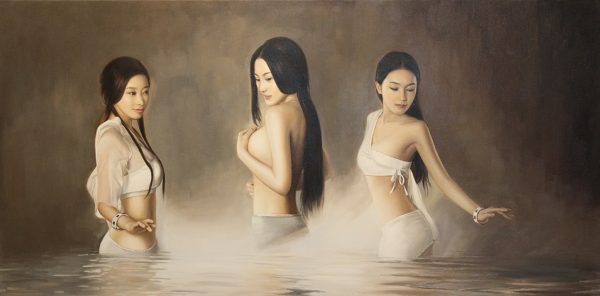 Cecilia Aisin-Gioro.3 Nymph Rising Original Oil Painting 32x63