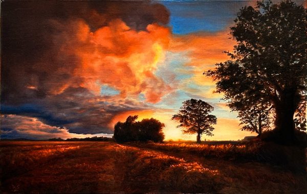 Contemporary Art. Title: Sunset Landscape, Oil on Canvas, 12 x 18 in by Canadian artist David Shepherd.