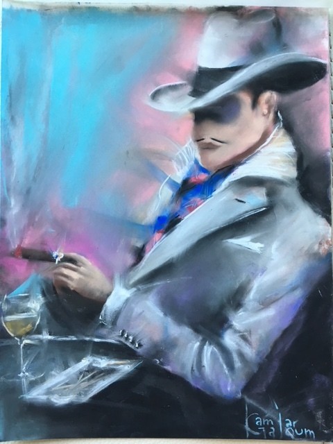 Contemporary Canadian Painter Kamiar Gajoum Jaime Cigar 22x19 Original Pastel
