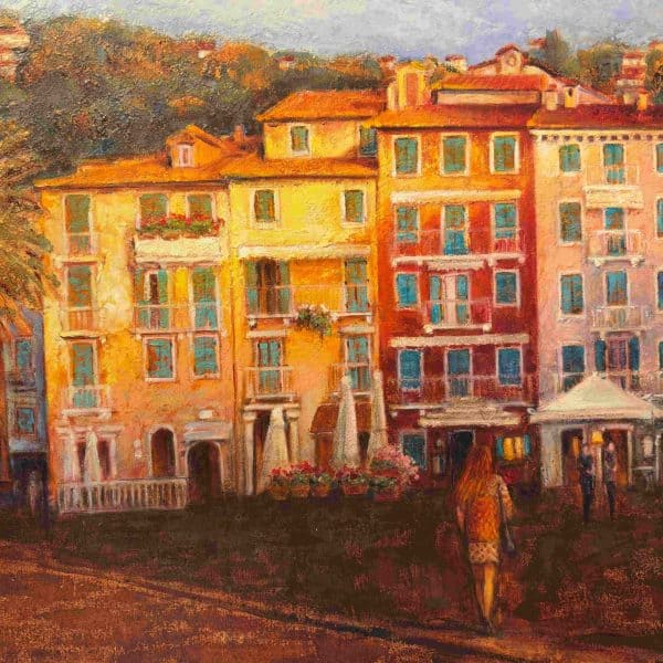 Landscape Painting. Title: Italian Rivera Acrylic 24x48 in by Canadian Artist Janice McLean.