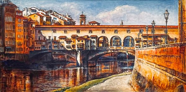 Landscape Painting. Title: Ponte Vecchio Florence, Original Oil 24x48 inches by Contemporary Canadian Artist Janice McLean.