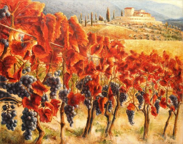 Montalcino Val Di Orcia Mixed Media Painting 48x60 by Contemporary Canadian Painter Janice Mclean