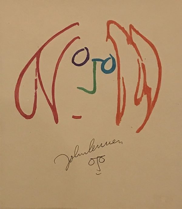 Beatles John Lennon. Title: Face Sketch, Original Watercolour, 12.5X10.5 inches by a member of the Beatles John Lennon.