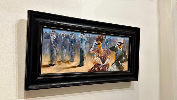 Contemporary Art. Title: Derby Ambiance, Oil on Canvas, 8 x 20 in by Canadian Artist Kamiar Gajoum.