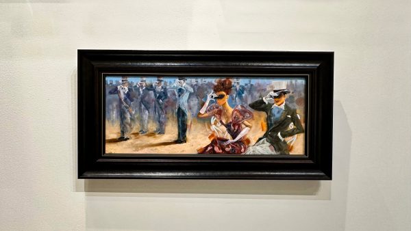 Contemporary Art. Title: Derby Ambiance, Oil on Canvas, 8 x 20 in by Canadian Artist Kamiar Gajoum.