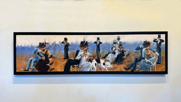 Contemporary Art. Title: Derby Fashion, Oil on Canvas, 12 x 46 in by Canadian Artist Kamiar Gajoum.