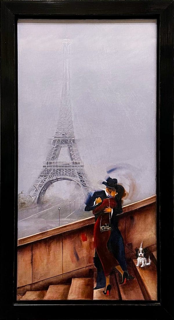 Contemporary Art. Title: French Kiss, Oil on Canvas, 20 x 10 in by Canadian Artist Kamiar Gajoum.