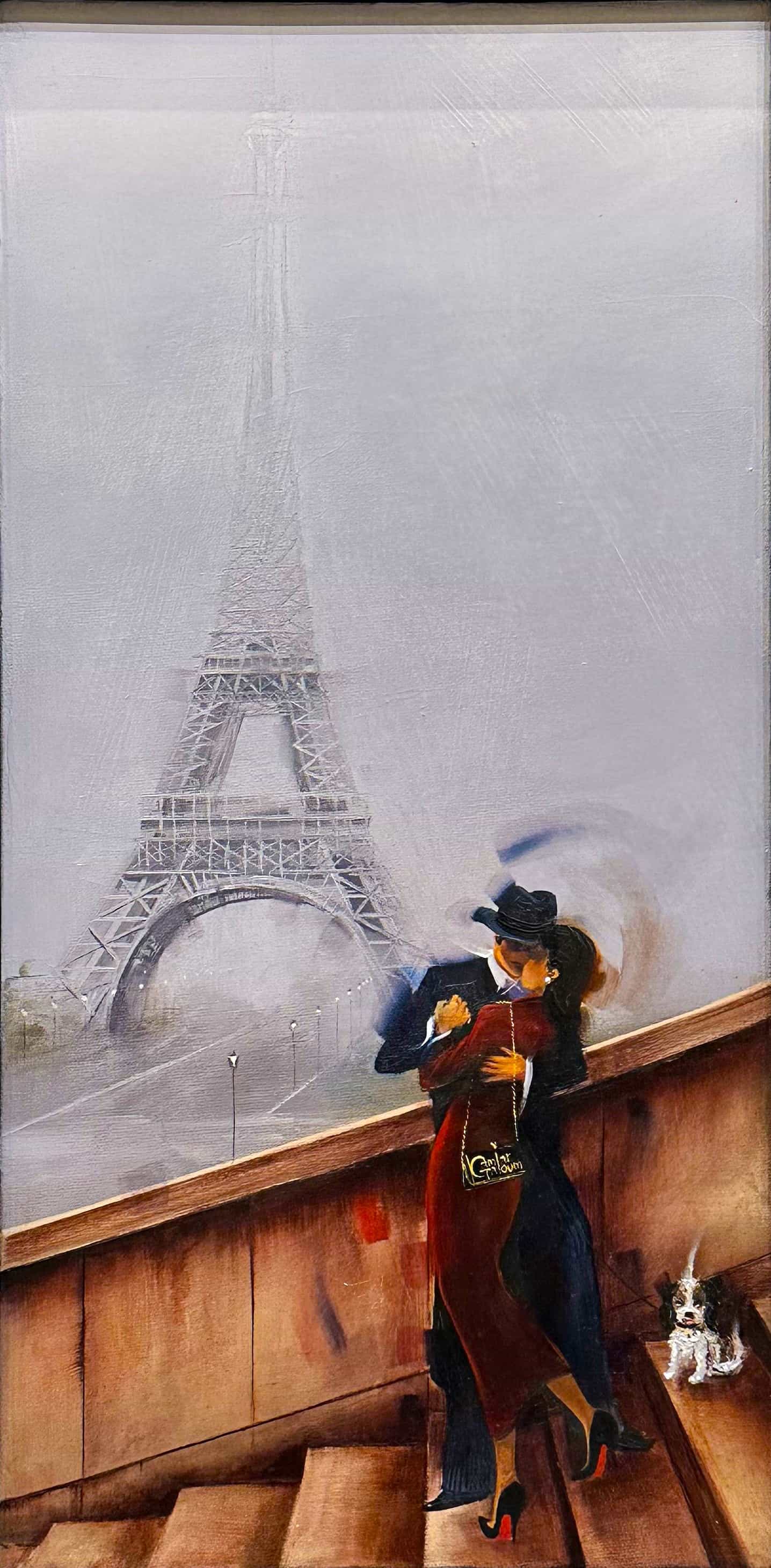 Contemporary Art. Title: French Kiss, Oil on Canvas, 20 x 10 in by Canadian Artist Kamiar Gajoum.