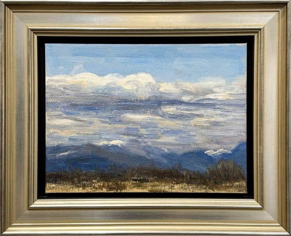 Contemporary art. Title: Shifting Clouds Over a Northern Landscape, Oil on Canvas, 9 x 12 in by Canadian artist Paul Chizik.