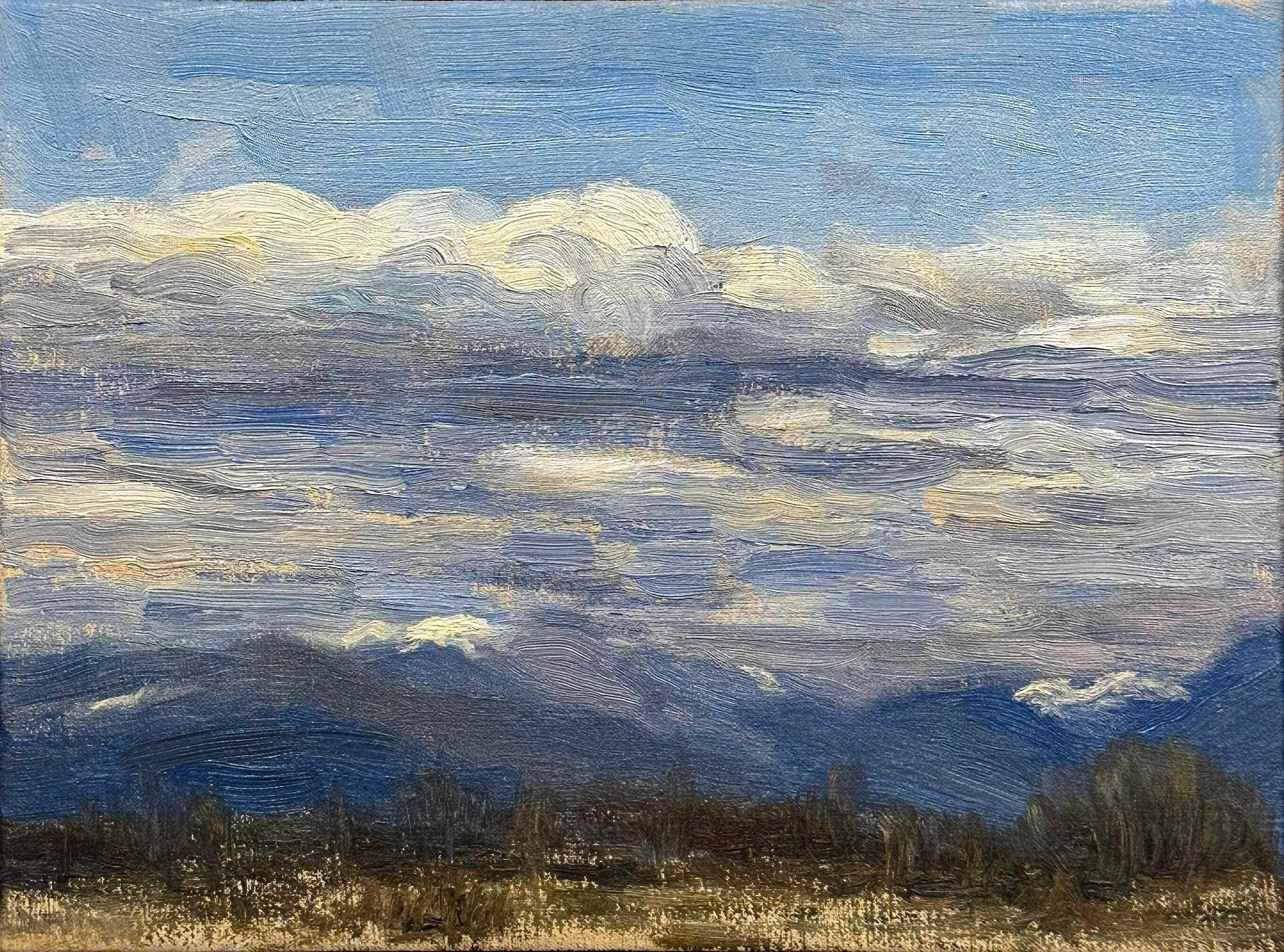 Contemporary art. Title: Shifting Clouds Over a Northern Landscape, Oil on Canvas, 9 x 12 in by Canadian artist Paul Chizik.