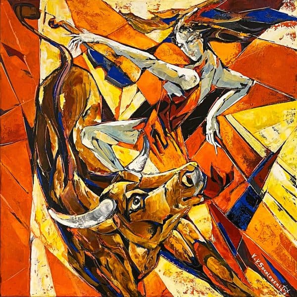 Contemporary art. Title: Dance with Me, Oil on Canvas, 36x36 in by Canadian artist Valeri Sokolovski.