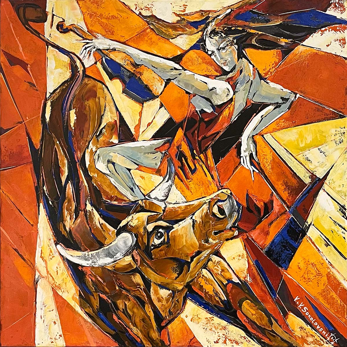 Contemporary art. Title: Dance with Me, Oil on Canvas, 36x36 in by Canadian artist Valeri Sokolovski.