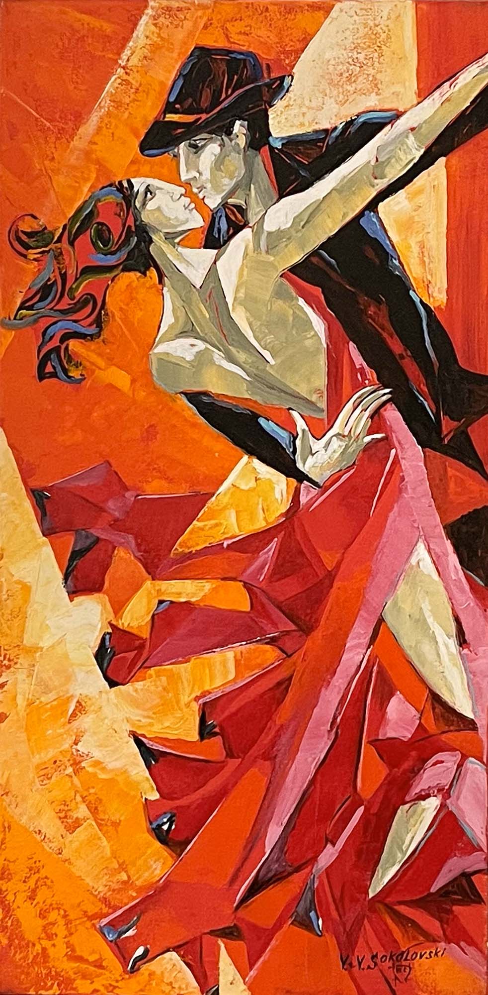 Contemporary art. Title: Rhythm II, Oil on Canvas-36X18 in by Contemporary Canadian artist Valeri Sokolovski.