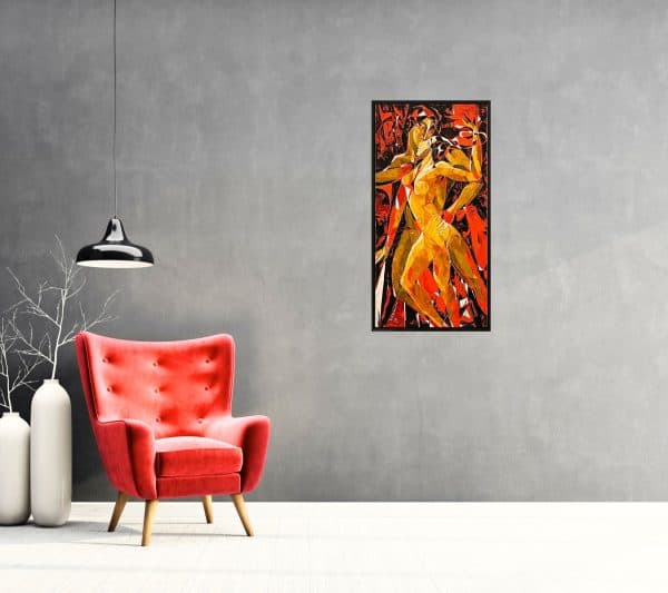 Contemporary art. Title: Tango Red, Oil on Canvas, 36 x 18 in by Canadian artist Valeri Sokolovski.