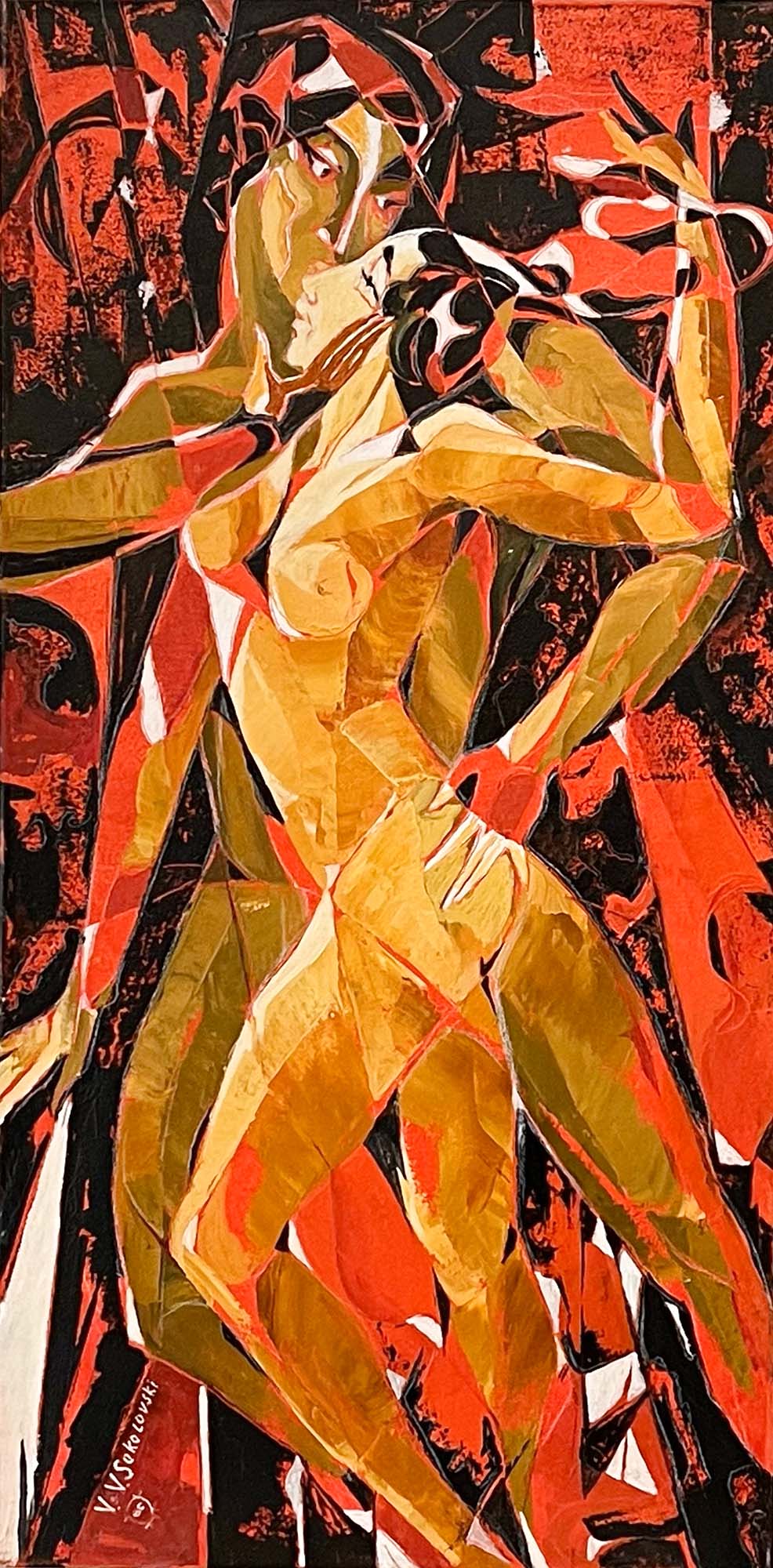 Contemporary art. Title: Tango Red, Oil on Canvas, 36X18 in by Contemporary Canadian artist Valeri Sokolovski.