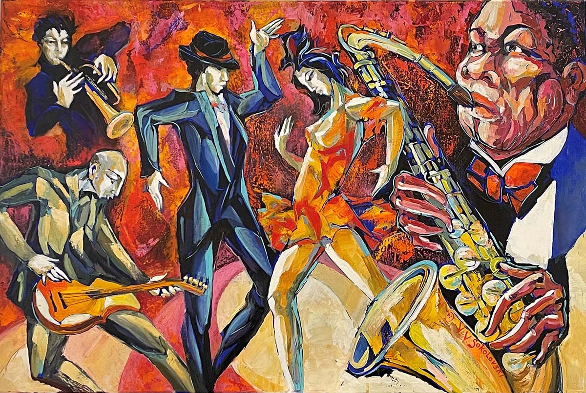 Contemporary art. Title: Vancouver Jazz, Oil on Canvas, 24x36 in by Canadian artist Valeri Sokolovski.