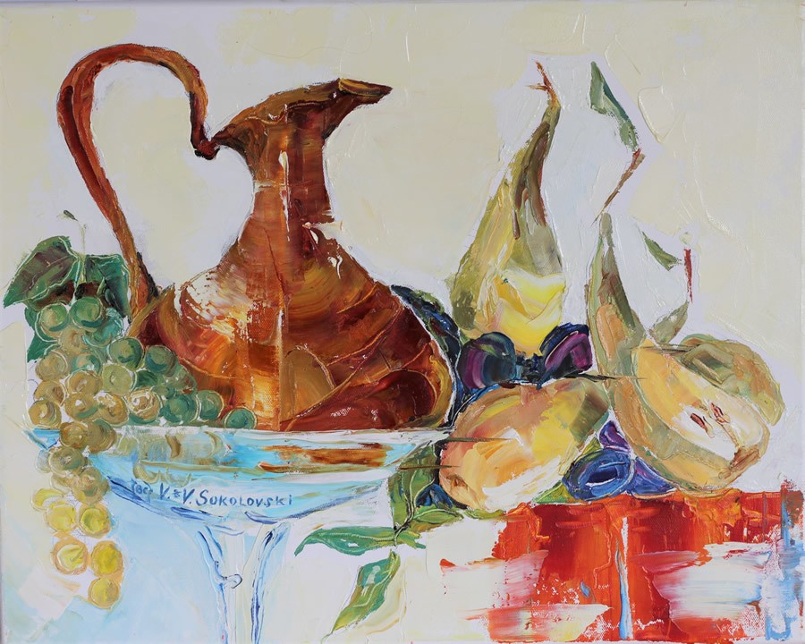 Valeri Sokolovski Naturmort With Pears- Original Oil Painting 16x20