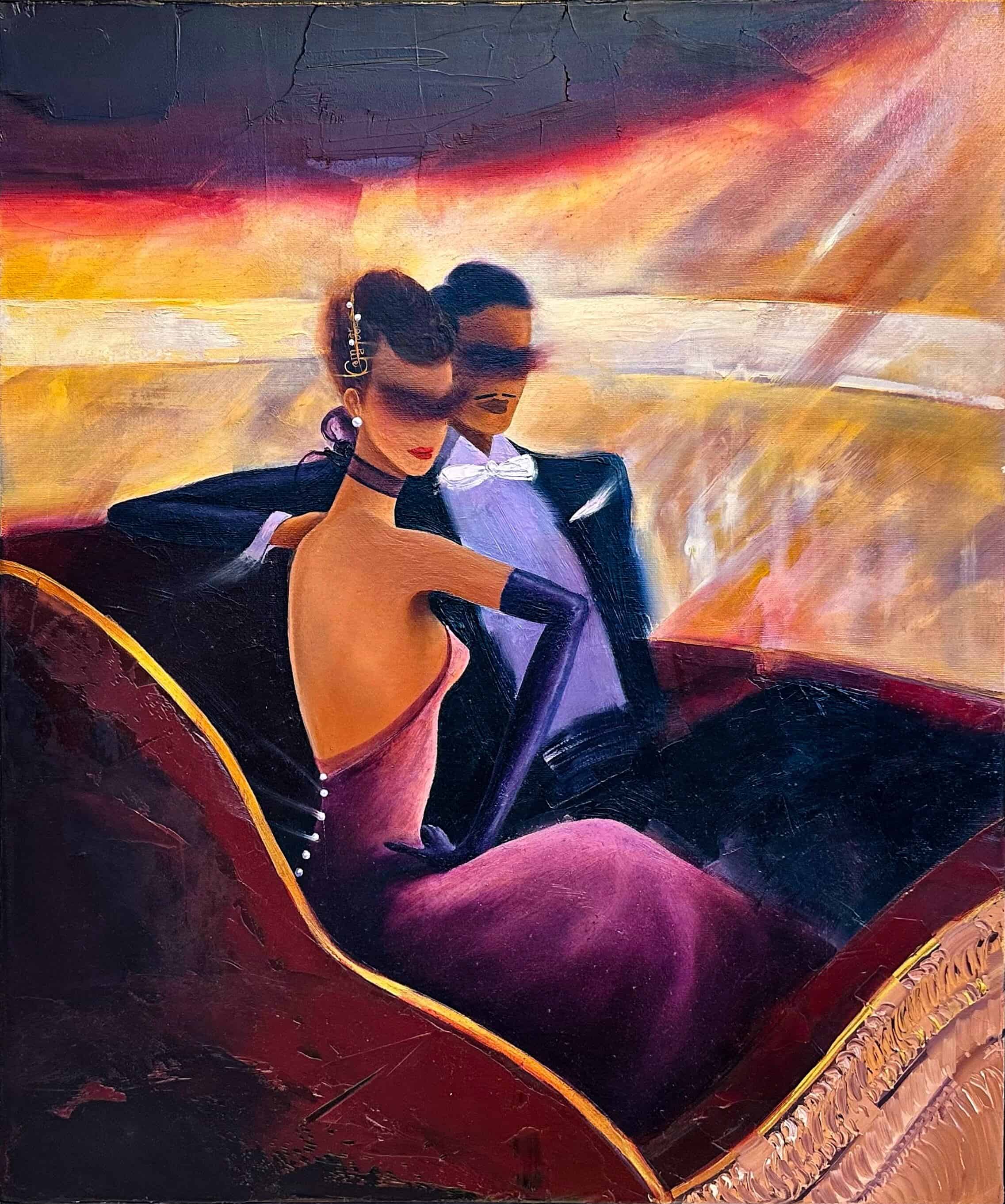 Contemporary Art. Title: The Opera Box Ⅱ, Oil on Canvas, 24 x 20 in by Canadian Artist Kamiar Gajoum.