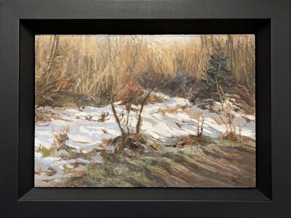 Landscape Painting. Title: Winters Turn, Original Oil Painting 8x12 inches by Canadian Artist Liza Visagie.