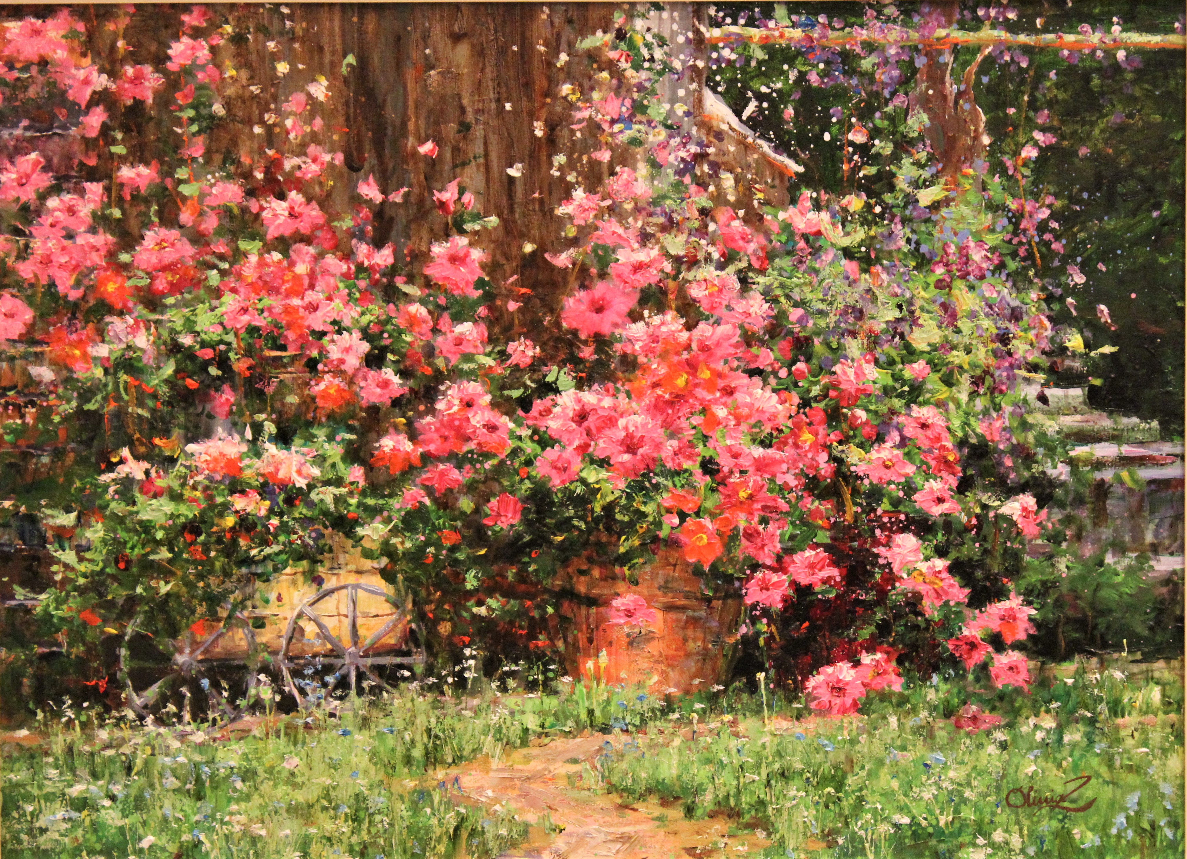 Olivia Zeng -Pink Flowers Original Oil Painting 18x24