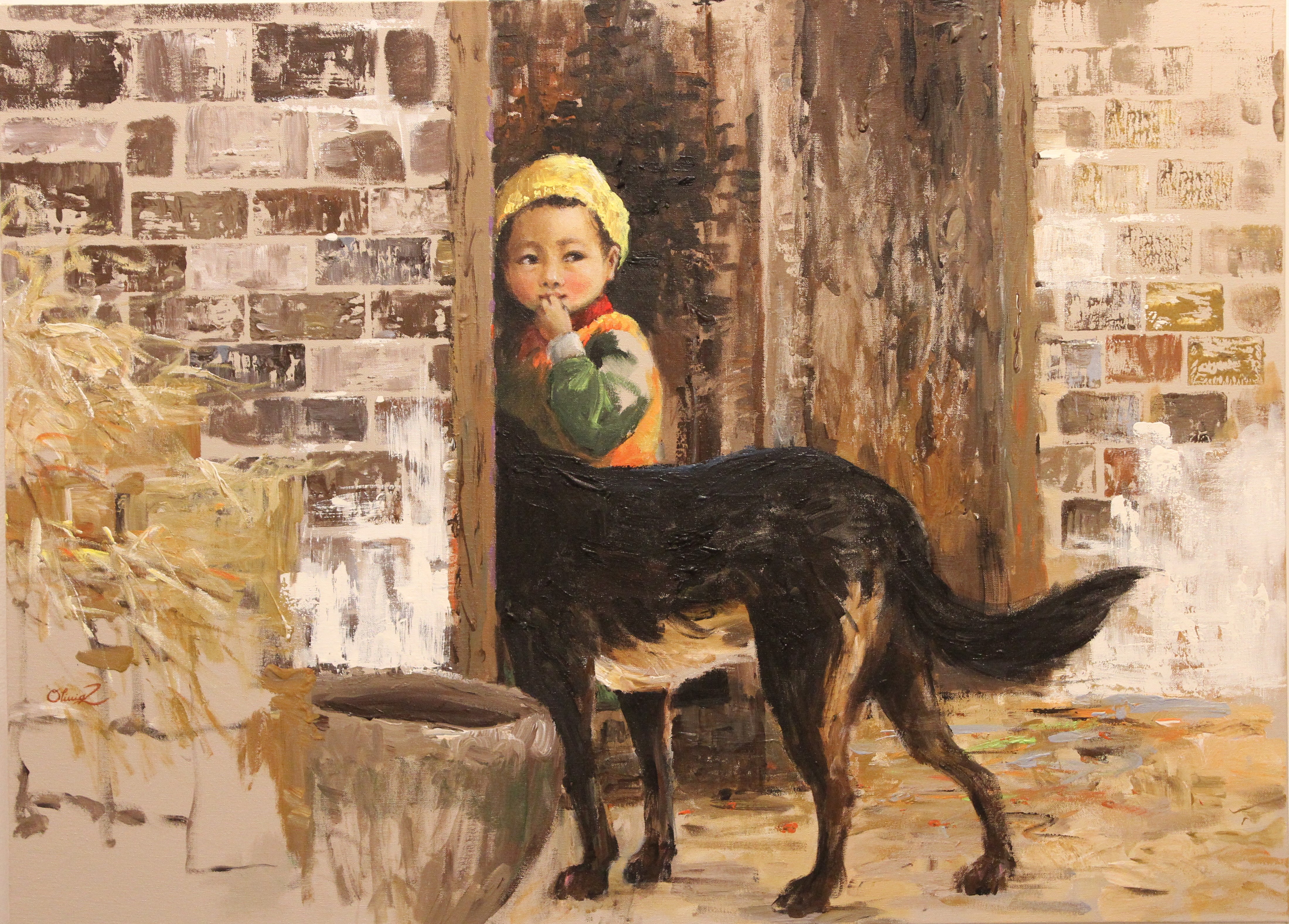 Olivia Zeng -Village Boy-Original Oil Painting 30x41