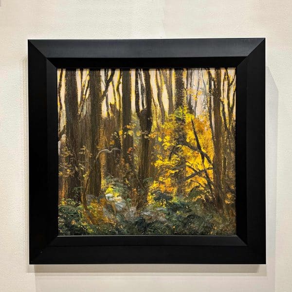 Contemporary Art. Title: Dark Forms Autumn Light, Oil on Canvas, 15 x 16 in by Contemporary Canadian Artist Paul Chizik.