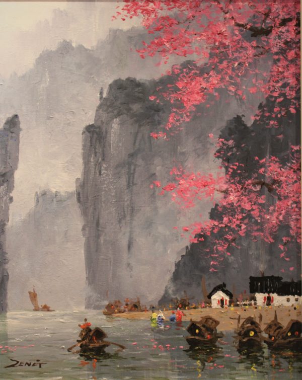 Uncle Zeng Blossoms With Mountains Original Oil Painting 20x16