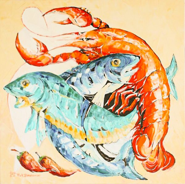Valeri Sokolovski Lobster on White Original Oil 24x24