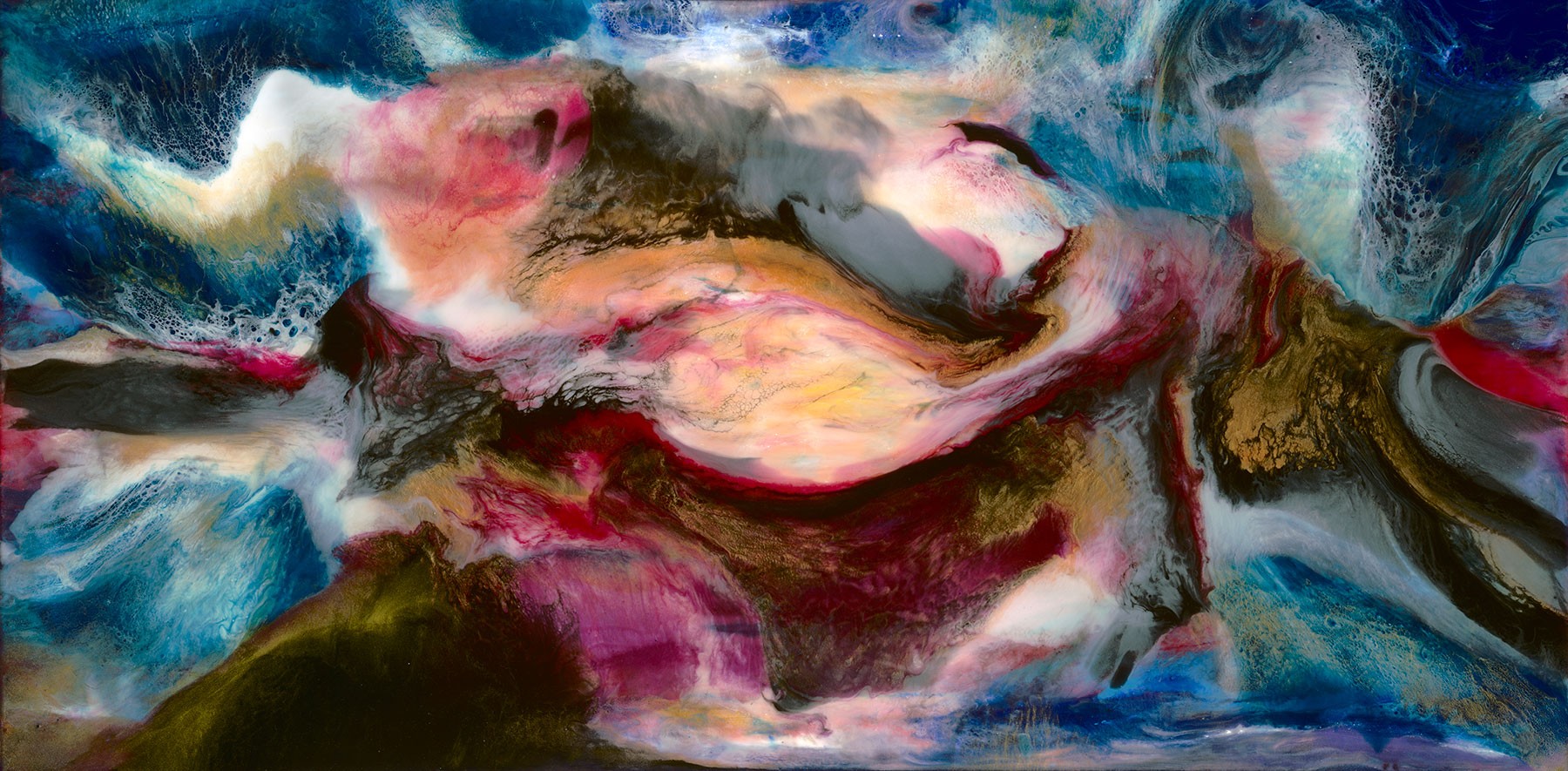 Abstract Art. Title: The Beginning, Mixed Media, 24 x 48 in by Contemporary Canadian artist Holly Bromley.
