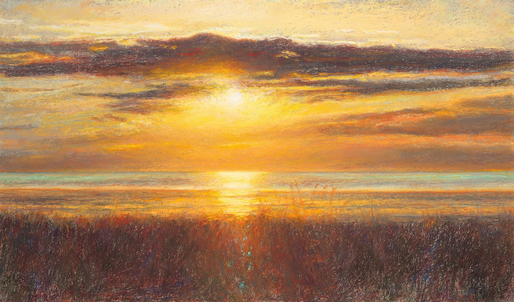 Contemporary art. Title: October Light, Original Pastel, 15x26 in by Canadian artist Paul Chizik.