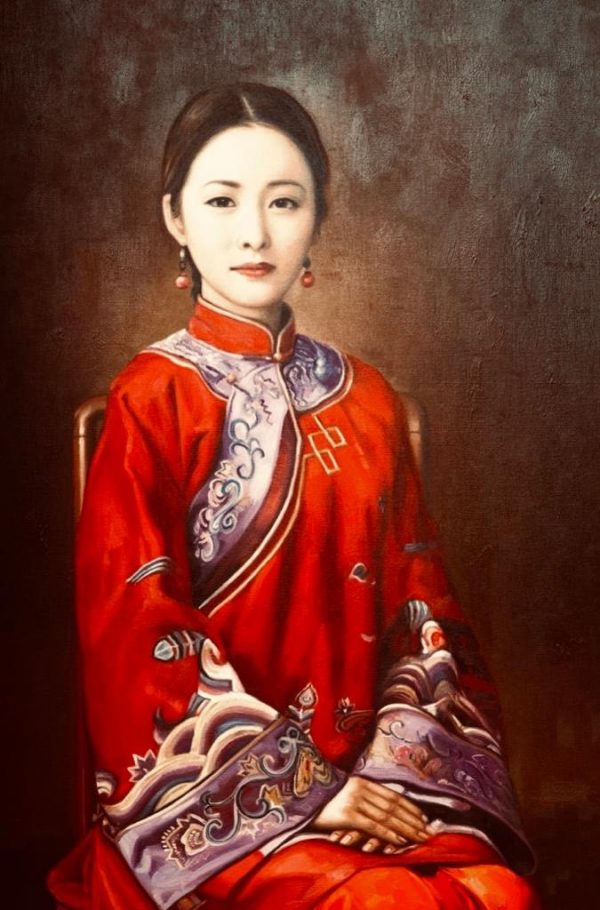 Cecilia Aisian-Gioro-Birde in Red-Original Oil -39x55