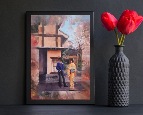 Kamiar Gajoum Date in Asakusa Original Oil Painting 13x9.5 Home Staging