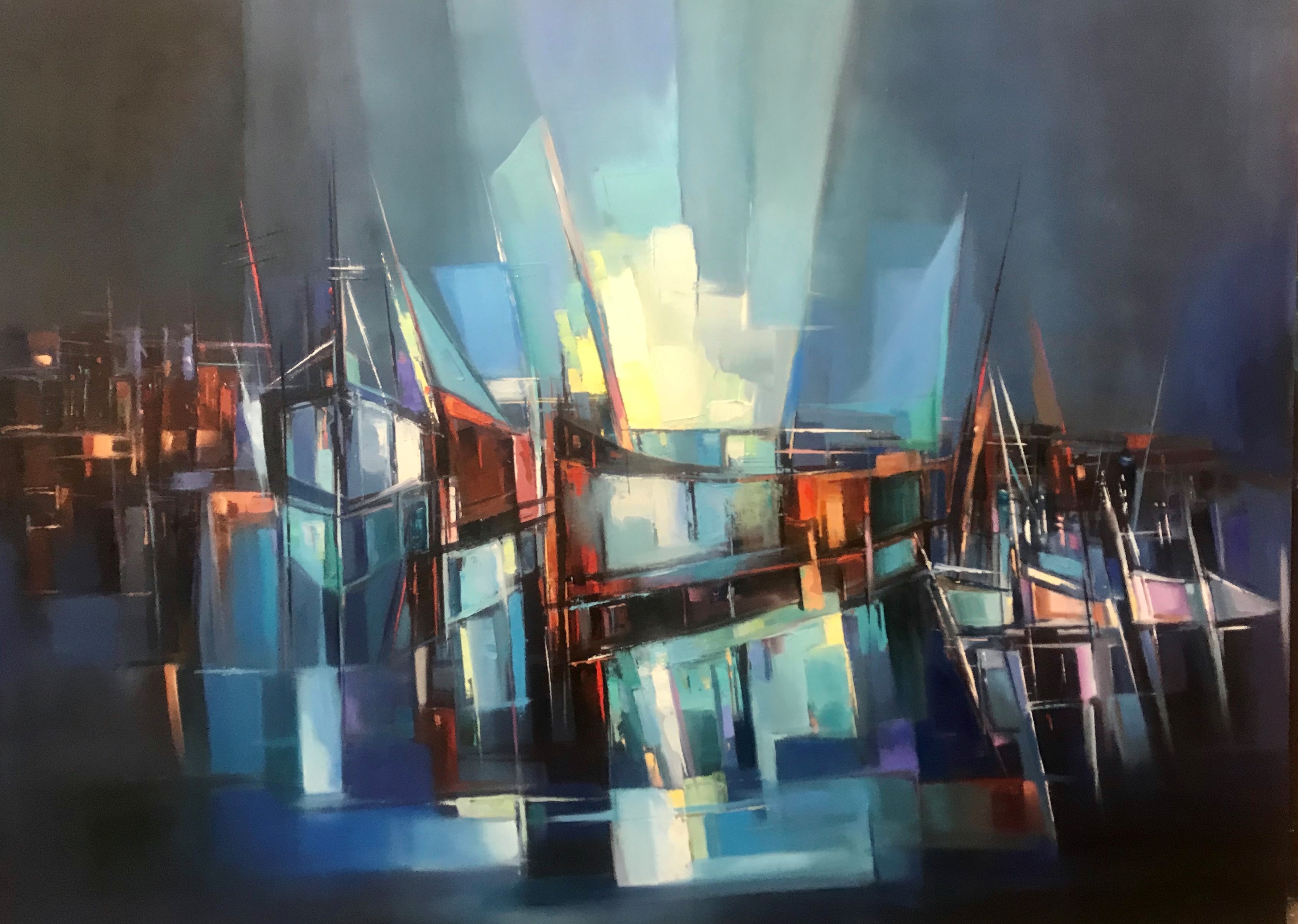 Abstract art. Title: Living on the Edge 8, Oil on Canvas, 36x48 in by Farahnaz Samari.