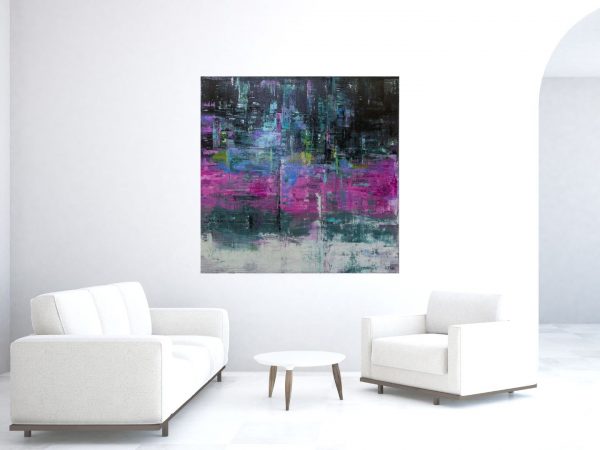 Abstract Art. Title: Spring Mood, Original Acrylic Painting, 48x48 in by Farahnaz Samari .