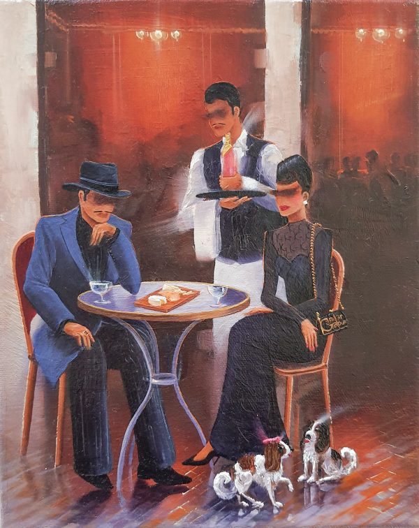 Kamiar Gajoum Parisian Cafe Original Oil Painting 10x8