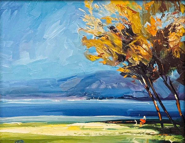 Landscape Painting. Title: Kitsilano Beach, Original Oil Painting 14x18 inches by Contemporary Canadian artist Alexander Sheversky.