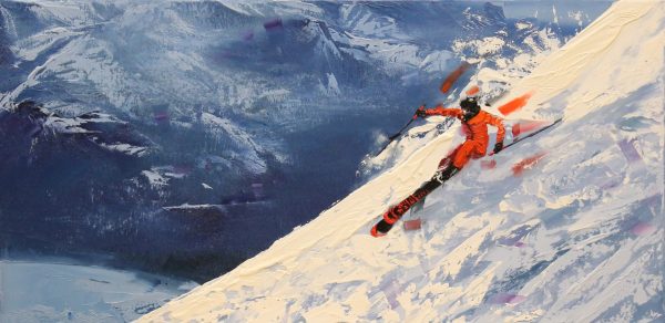 Kamiar Gajoum Ski Original Oil Painting12x24