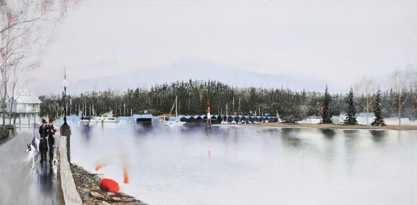 Seawall & Stanley Park Oil Painting 12x24 Kamiar Gajoum
