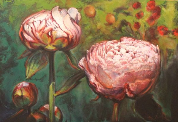 Janice McLean II Peonies Dyptich Right Original Mixed Media 24x36