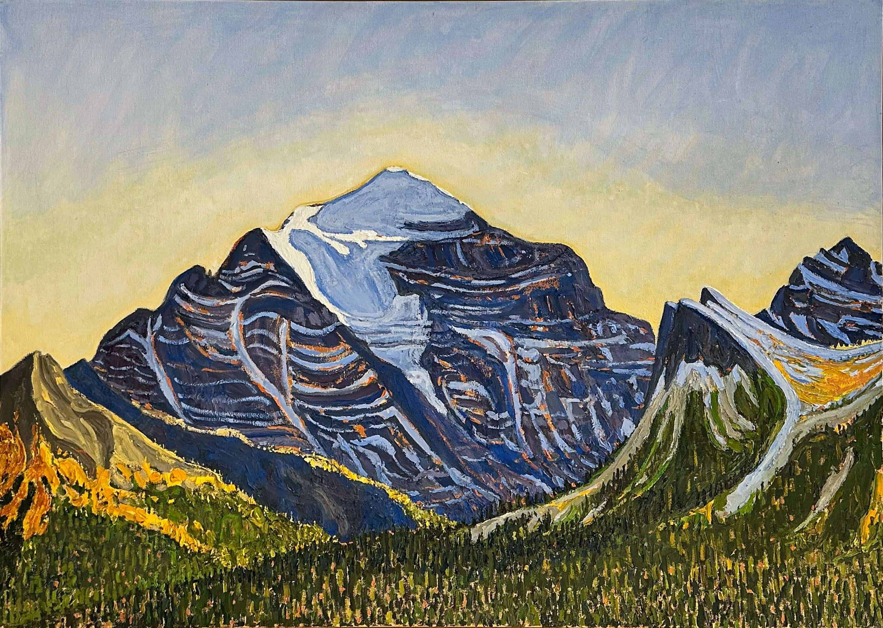 Contemporary Landscape Art. Title: Mt. Temple, Oil on Canvas, 30 x 42 in by Canadian Artist Dennis Brown.