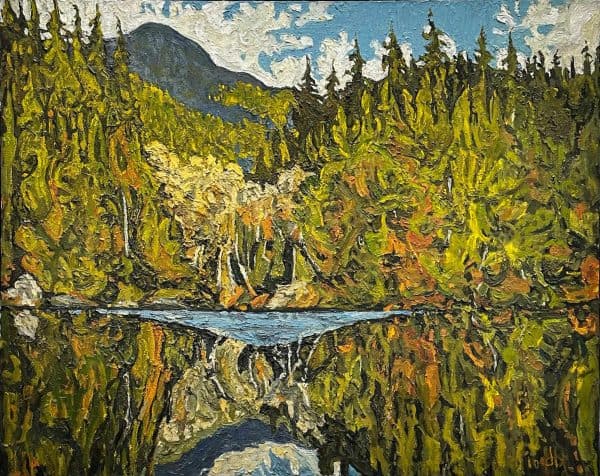 Contemporary Landscape Art. Title: Rice Lake Reflection, Oil on Canvas, 20 x 28 in by Canadian Artist Dennis Brown.