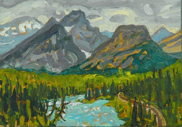 Bow River From Morantz Point Oil on Panel 5x7 Dennis Brown