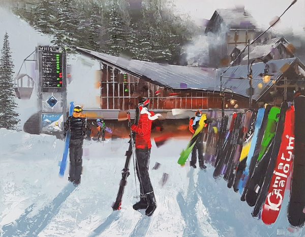 Kamiar Gajoum Apres Ski Whistler Blackcomb Original Oil Painting 14x18