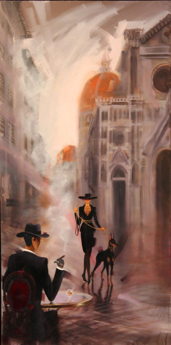 Contemporary painting. Title: Firenze, Original Oil on canvas 48x24 in by Canadian artist Kamiar Gajoum.