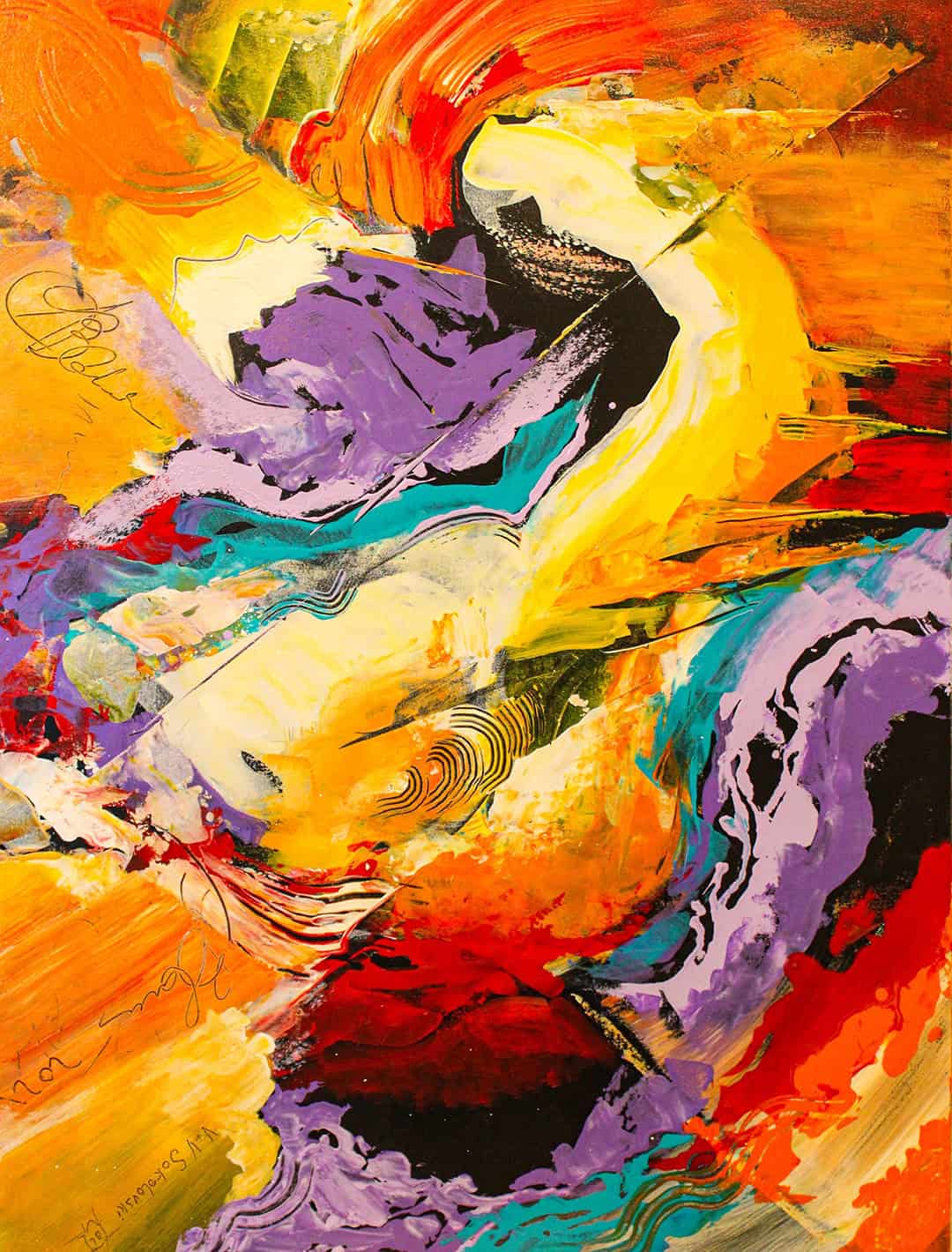 Abstract Art. Title: Lavender Stream, Acrylic on Canvas, 48 x 36 in by Canadian Artist Valeri Sokolovski.