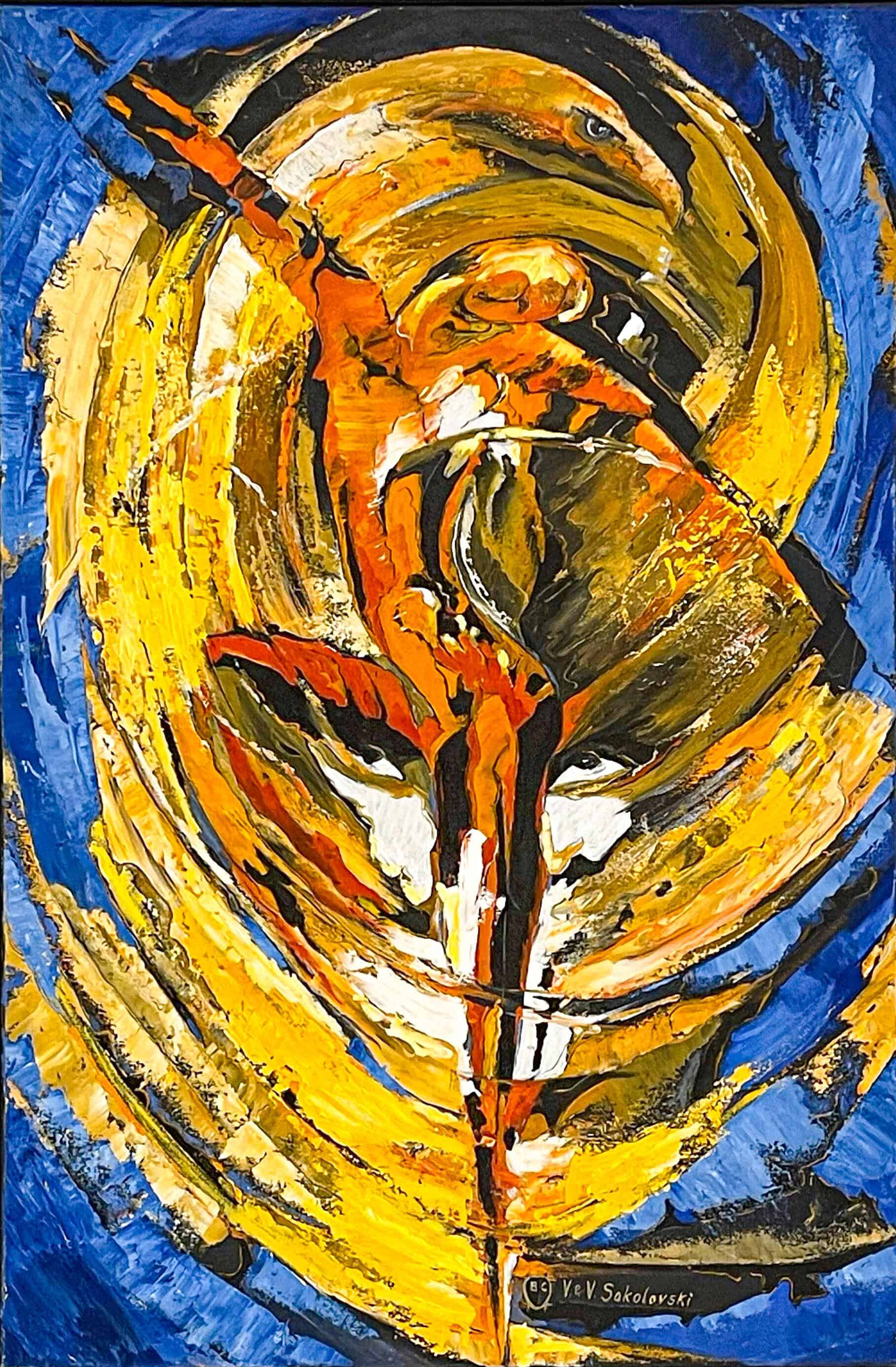 Abstract Art. Title: Eagle Dance, Original Oil_36x24 in by Contemporary Canadian Artist Valeri Sokolovski.