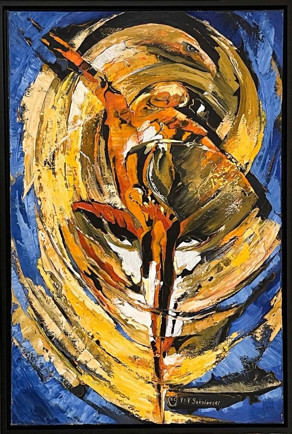Abstract Art. Title: Eagle Dance, Original Oil_36x24 in by Contemporary Canadian Artist Valeri Sokolovski.