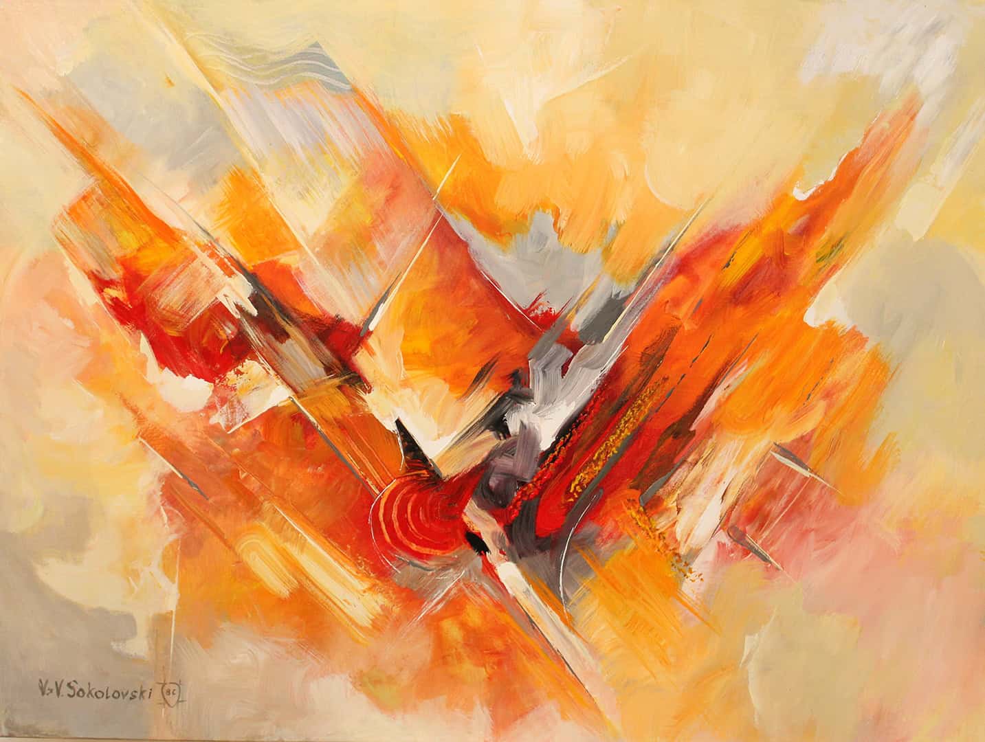 Abstract Art. Title: Glow, Acrylic on Canvas, 36 x 48 in by Canadian Artist Valeri Sokolovski.