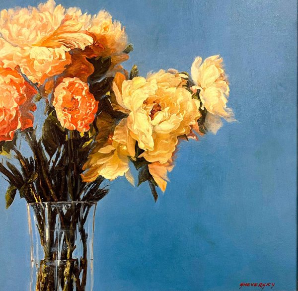 Contemporary art. Title: Peonies, Oil on Canvas, 30 x 40 in by Canadian artist Alexander Sheversky.